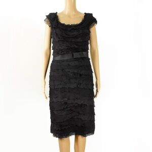 Tadashi Shoji Silk Chiffon Ruffle Layered Black Cocktail Dress
